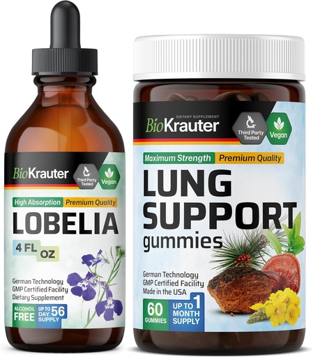 [BRSRAGIZA4PB6YL3] BIO KRAUTER Lobelia Tincture 4 Fl. Oz. & Lung Detox 60 Gummies