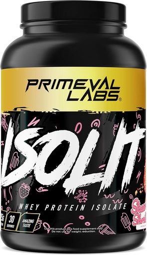 [BRSROGQHO5YGKCD4] Primeval Labs ISOLIT - Whey Protein Powder, 100% Whey Isolate, 25g of Protein, BCAAs, Fast Absorbing, Easy Digesting (Strawberry Shortcake, 2lb)