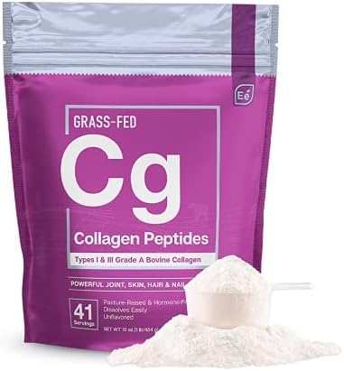 [BRSWGH3QO57RQGY4] Essential Elements Hydrolyzed Collagen Peptides Powder for Men & Women - Joint, Skin, Hair & Nail Support - 15 Grams of Type I & III Grass-Fed Bovine Collagen - 30 Servings