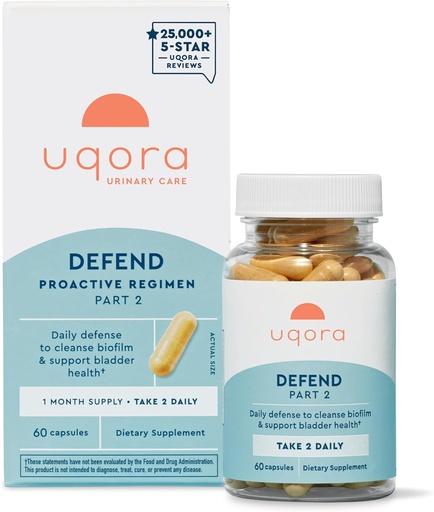 [BRSRAZY3BANRUDI3] Uqora Defend - Urinary Tract Health Supplement - Support Bladder Health & Cleanse Biofilm* with D-Mannose, Green Tea Extract, Turmeric Extract &amp; More - Gluten-Free - 60 Capsules (30-Day Supply)