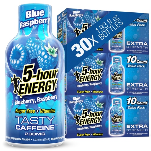 [BRSW2FLRCMBWGYAU] 5-hour ENERGY BLUE RASPBERRY Flavor, 30 Count, 1.93 Fl Oz Energy Shot, Extra Strength, Amino Acids, B Vitamins, Sugar Free and Zero Calories