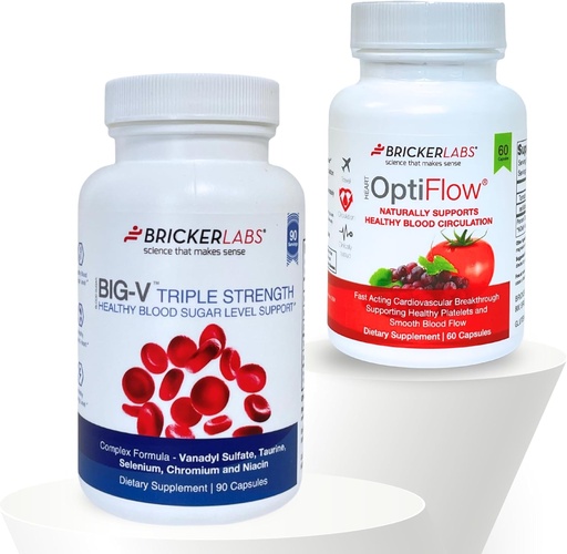 [BRSRAHQNBUFR6CLJ] Bricker Labs Balance & Flow Duo: flusso sanguigno e supporto allo zucchero: Grande V Triple Strength Vanadyl Sulfate e OptiFlow Blood Flow Supplement