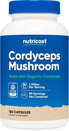 [BRSWYGABPMHAAYDG] Nutricost Cordyceps Capsules de champignons 1100mg, 90 portions - CCEF certifiées faites avec bio, sans gluten, 550mg par gélule (180 capsules)