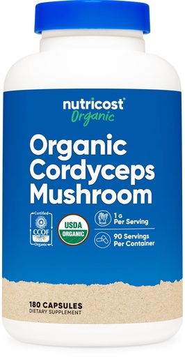 [BRSWYGABPMHAAYDG] Nutricost Cordyceps Mushroom Capsules 1100mg, 90 Serv - CCOF Certified Made with Organic, Gluten Free, 550mg Per Capsule (180 Capsules)