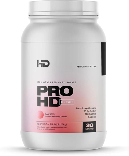 [BRSRAHAHC4HR6EY4] HD MUSCLE ProHD Clear Whey Protein Powder | 100% Grass Fed Whey Isolate | 23,5g Protein | Low Sugar, Gluten Free, Easy to Digest | 30 Servings (Raspberry)