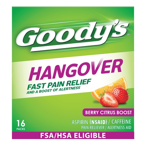 [BRSWYZAYOJ4GEDLD] Goody's Hangover Relief Powder, Dual Action Fast Headache Pain Relief with Aspirin and Caffeine, Berry Citrus Flavor, 16 Count