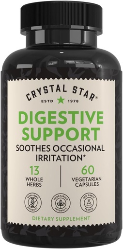 [BRSWIYT3PMCQICDE] Crystal Star Digestive Support Supplement (60 kapszula) - Herbal Gut Health Supplement, amely segít az alkalmi gáz & Bloating - Peppermint, Aloe Vera, Slippery Elm & Ginger - Non-GMO