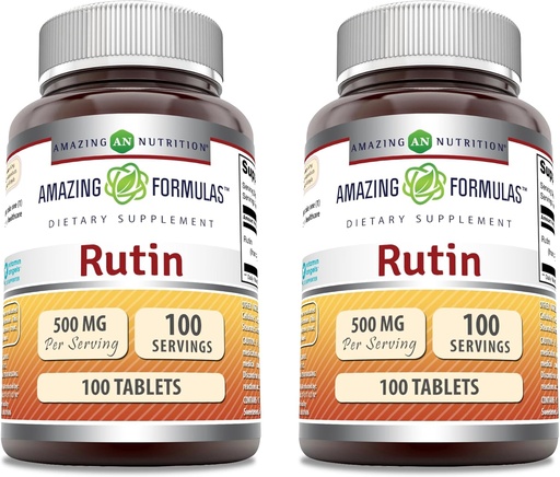 [BRSRAHA3PMNQ4DY2] Amazing Formulas Rutin Supplement | 500 Mg | Tablets | Non-GMO | Gluten Free | Made in USA (2 Pack | 100 Count)
