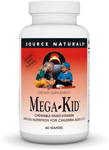 [BRSWIYT3CMOBOGTI] Source Naturals Mega-Kid Chewable Multi-Vitamin, Serious Nutrition of Children for Children Ages 2-10, Natural Berry Flavors - 60 Wafers
