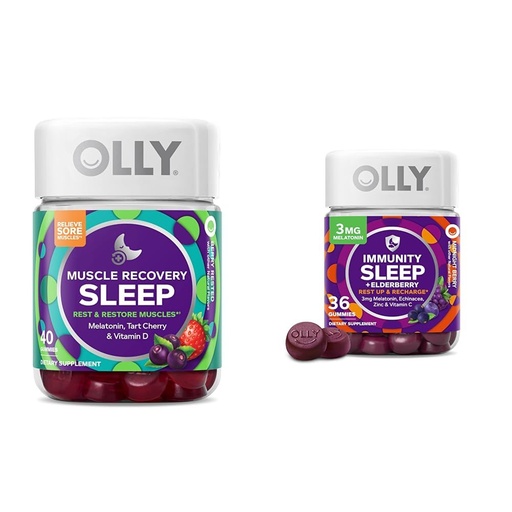 [BRSRAY33AF7B4YA4] OLLY Muscle Recovery Sleep Gummies, 40 Count Immunity Sleep Melatonin Gummy, 36 Count Bundle