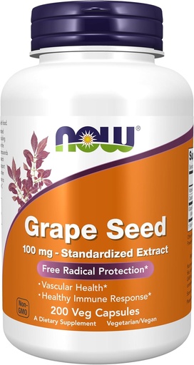 [BRSWIY32BQIRC3I3] Ətraflı texnologiyalar, Grape Seed 100 mg - Standartlaşdırılmış çıxış, % 90 Polifenollərin minimumu ilə yüksək konsentrasiya, Vitamin C, 200 Veg Capsules