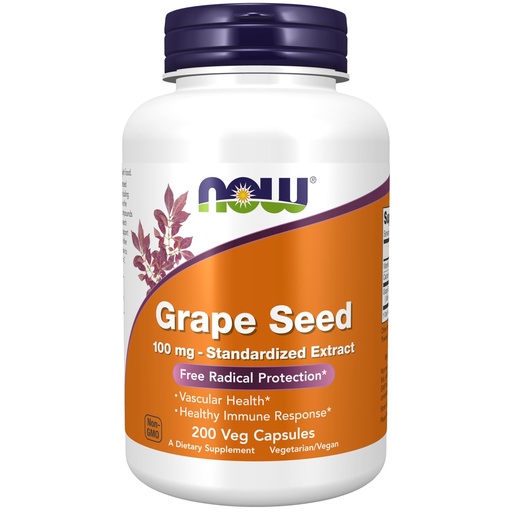 [BRSWIY32BQIRC3I3] NOW Foods Supplements, Grape Seed 100 mg - Standardized Extract, Highly Concentrated Extract with a Minimum of 90% Polyphenols, with Vitamin C, 200 Veg Capsules