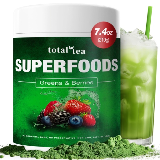 [BRSWGFIRDIAQGCL6] Total Tea Green Powder for Energy & Digestive Health with Turmeric, Amla Powder & Vitamin C - 30 Servings