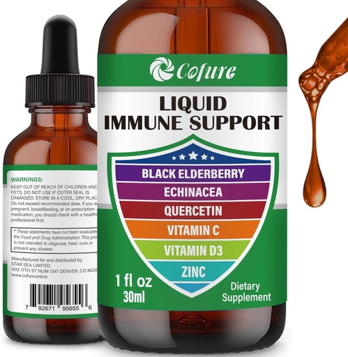 [BRSROED5OYIAKCY4] Zinc Quercetin Vitamin C D3 Liquid Immune Support with Organic Echinacea Elderberry, Immune Defense Drops Supplement for Adults- Vegan, Non-GMO, Gluten Free, 1 Fl Oz