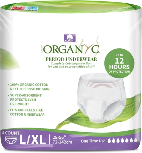 [BRSREHYTC4DRGAD7] Organyc Certified Organic Cotton Disposable Periodo Ropa interior para la piel sensible 12 horas Protección completa