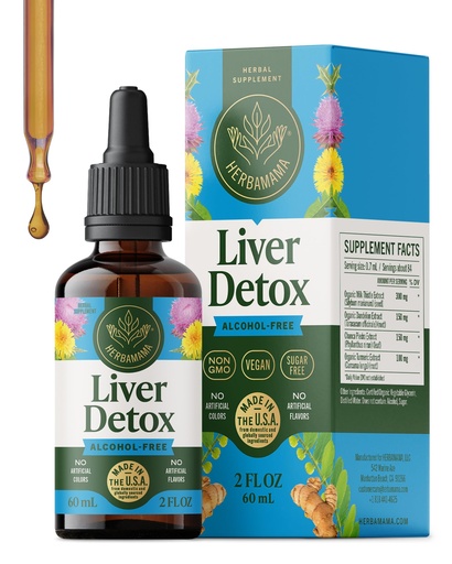 [BRSWYYL7AAPQ2FY6] HERBAMAMA Liver Cleanse Detox & Repair - Liver Support Supplement - Liquid Drops with Milk Thistle, Dandelion Root & Chanca Piedra - Alcohol & Sugar-Free Liquid Cleanse Supplement, 42-Day Supply