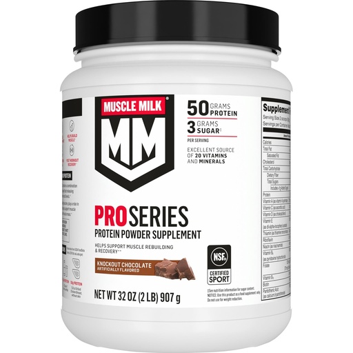 [BRSRMZYFO4OR4AI4] Muscle Milk Pro Series Protein Powder Supplement,Knockout Chocolate,2 Pound,11 Servings,50g Protein,3g Sugar,20 Vitamins & Minerals,NSF Certified for Sport,Workout Recovery,Packaging May Vary