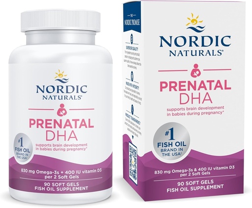[BRSWIZ3RAIFR2FL2] Nordic Naturals Prenatal DHA, Unflavored - 90 Soft Gels - 830 mg Omega-3 + 400 IU Vitamin D3 - Supports Brain Development in Babies During Pregnancy & Lactation - Non-GMO - 45 Servings