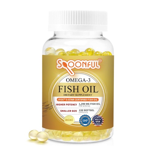 [BRSWGAL7CB4GACQZ] Spoonful Mini Omega 3 Fish Oil, iFOS Certified, 1290 mg Per Serving, 120 Softgels Pearls, Small Size Easy to Swallow Capsules, Made in USA