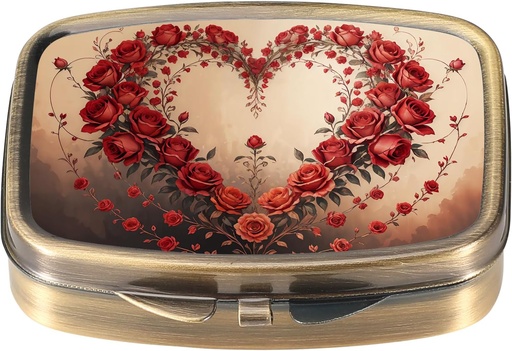 [BRSRA2Y7PMIQOHQV] Dynippy Pill Case Pill Box so Zrkadlom Retro Pocket 2 Oddelenie Medicína Prípad Vitamín Pill Organizátor pre vreckové Purse a cestovanie (Retro-Rose Heart Wreath)