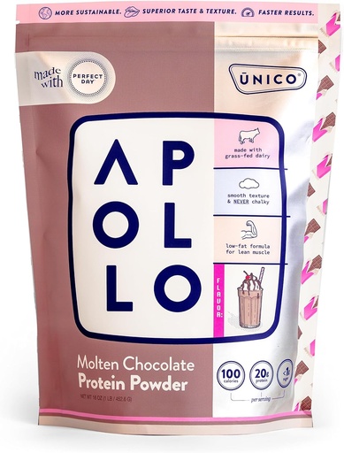 [BRSRO2TROZ7QO3Y6] Unico Apollo Molten Chocolate Protein Powder - 20g 100% Grass-Fed Whey Protein, Egg Albumen and Casein | Non-Bloating | Low-Carb and Low-Fat | 16 Servings | Non-Chalky Texture | Best-Taste