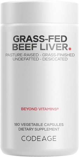 [BRSWGEIDOENWKAA4] Codeage Grass Fed Beef Liver Supplement Superfood, Freeze Dried, Non-Defatted, Desiccated Glandulars Bovine Pills, Pasture Raised Beef Vitamins, Non-GMO Liver Meat, 180 Capsules