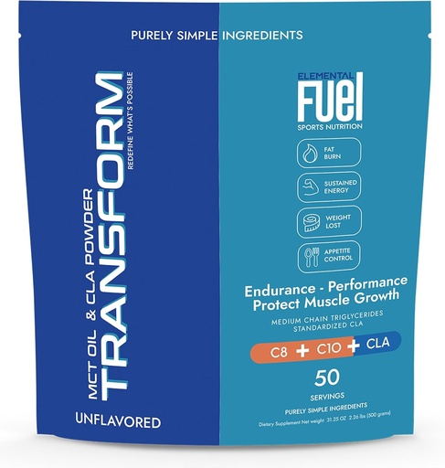 [BRSRAZINCR4G22Y2] Transform MCT Oil & CLA Blend Nutrition - Supports Healthy Weight Management Lean Muscle Mass, Non-GMO, Gluten-Free, 50 Servings