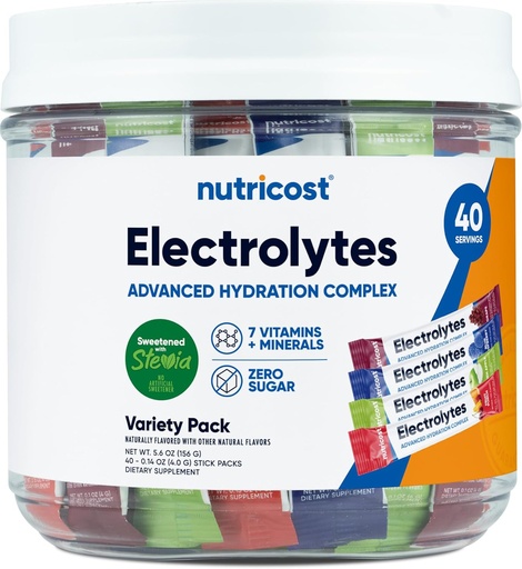 [BRSRAEARCUFGCH33] Nutricost Elektroliti kompleks, Variety Pack aromed, 40 Stickpacks - Napredno Hydration Complex