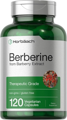 [BRSWGGQTOUNBYCT2] Horbaach Berberine HCL 보충 | 500mg | 120 캡슐 | Barberry Extract | 치료 급료 | 채식주의, 비 GMO, 글루텐 프리