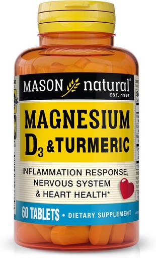 [BRSWIFYTOF6GGH3A] MASON NATURAL Magnesio &amp; Vitamina D3 con Turmérico, 60 Day Supply Suplemento dietético con 500 mg Magnesio, 3000 IU Vitamina D3, y 150 mg Turmérico