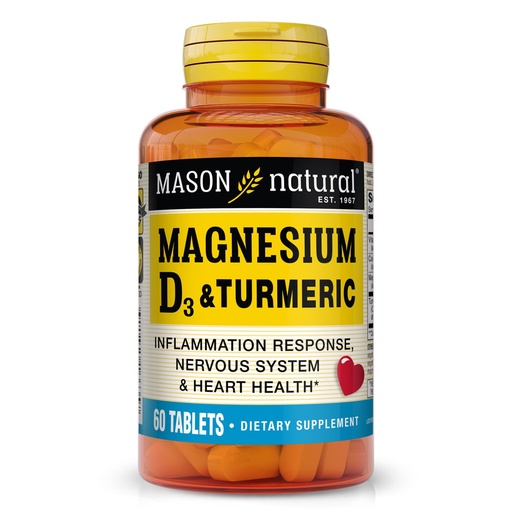 [BRSWIFYTOF6GGH3A] MASON NATURAL Magnesium & Vitamin D3 with Turmeric, 60 Day Supply Dietary Supplement with 500 mg Magnesium, 3000 IU Vitamin D3, and 150 mg Turmeric