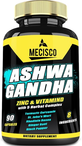[BRSW2EAZDJ5QOCTP] 8in1 Organic Ashwagandha Supplements for Men & Women 3 Month Supply - 5640mg with Zinc, VitaminD, Turmeric, St John's Wort, Rhodiola Rosea, & More - Support Body, Immune, Mood & Strength - 90 Counts