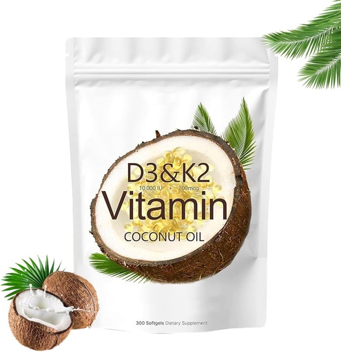 [BRSRAGQTBZ6AYHTU] Vitamin D3 K2 Supplement Softgels, 10000 IU D3 + 200 mcg K2, Non-GMO, Gluten Free, Soy Free, 300 Count