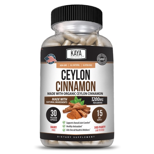 [BRSRMZAOBACBYF3L] Kaya Naturals Ceylon Cinnamon Supplement | 1200mg per Serving, Vegan - Non-GMO & Gluten Free - 30 Capsules