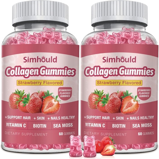 [BRSROEL5BABBYADA] 2 Packs Vegan 2500Mg Collagen Gummies for Women Anti Aging, Skin, Hair Nails, Collagen Types 1 and 3, Biotin, Sea Moss for Men - Sugar Free, Non-GMO, 120 Counts Collagen Supplements Gummies