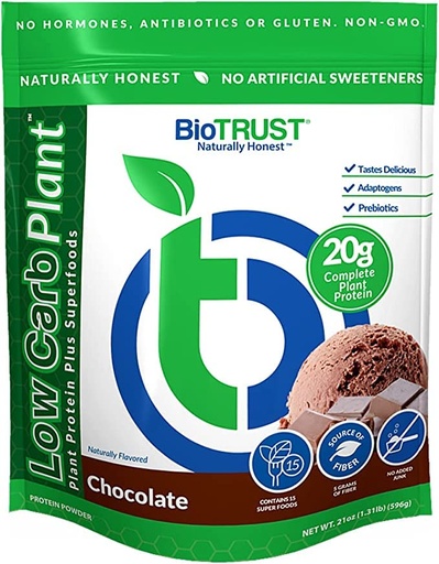 [BRSRMAIDDINGEG3O] BioTrust Low Carb Plant, Delicious, Creamy, 20 Grams of Clean, Complete, Plant-Based Protein, 5 Grams Fiber, 15 Superfoods, Digestive Enzymes, Vegan, Dairy-Free - 14 Servings (Chocolate)
