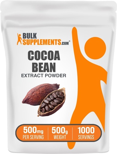 [BRSWGZIZBN6RECT3] BulkSupplements.com Cocoa Bean Extract Powder - Cocoa Supplement - Unsweetened, Vegan & Gluten Free, 500mg per Serving, 500g (1.1 lbs) (Pack of 1)