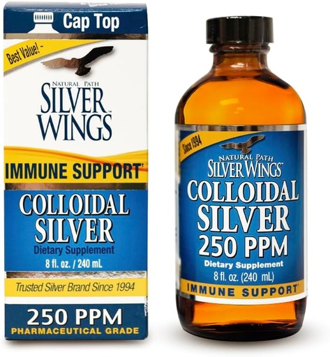 [BRSWIZTQDF5ACHL4] Natural Path Silver Wings Colloidal Silver Liquid - Enhanced Immune Support Supplement - 250ppm (1250mcg) - 8oz