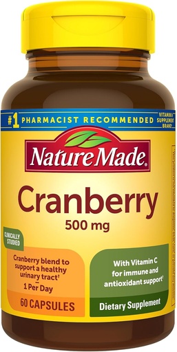 [BRSROBQHCQMGOG3X] Nature Made Cranberry תוסף 500 מ"ג עם ויטמין C עבור תמיכה Immune & Antioxidant, Cranberry תערובת עבור Urinary Tract בריאות, יום אחד Per, 60 קפסולות