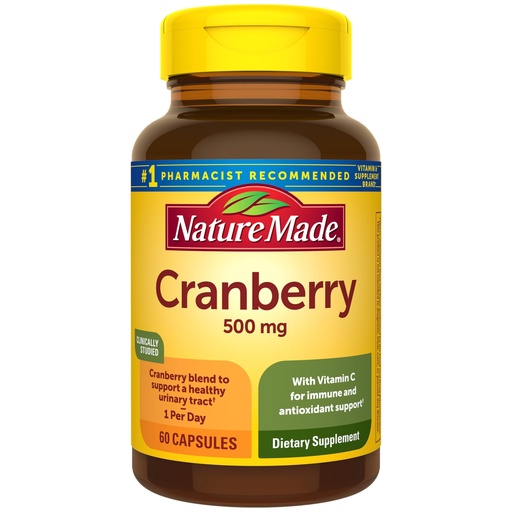 [BRSROBQHCQMGOG3X] Nature Made Cranberry Supplement 500mg with Vitamin C for Immune & Antioxidant Support, Cranberry Blend for Urinary Tract Health, One Per Day, 60 Capsules