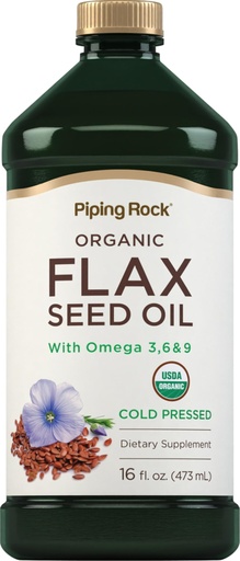 [BRSWIHALAIARS33K] Piping Rock Organic Flaxseed Oil Liquid | 16 Fl Oz | Cold Pressed Supplement with Omega 3 6 9 | Vegetarian, Non-GMO, Gluten Free Formula