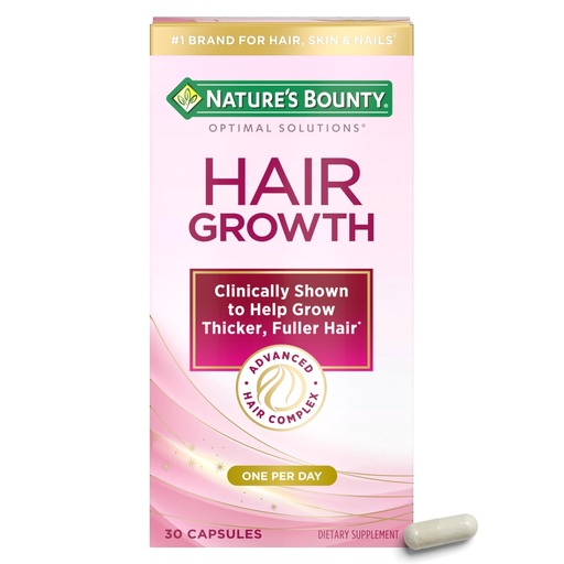 [BRSRMBITC4PWKDY2] Nature's Bounty Optimal Solutions Hair Growth Supplement with Biotin, Hair Growth Vitamins with Biotin Silicon & Arginine, 1 Per Day, 30 Capsules, One Month Supply