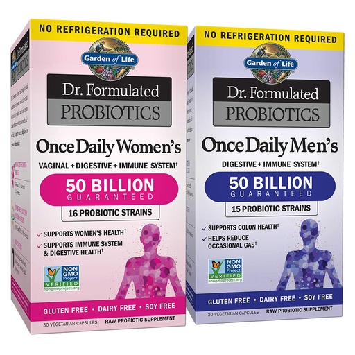 [BRSWYYI3OBYWEFDA] Garden of Life Probiotic Bundle: Dr. Formulated Once Daily Women’s & Men's Probiotics, 50 Billion CFU Shelf Stable, Non-GMO Probiotic for Men & Women with Prebiotic Fiber, 30 Capsules Each