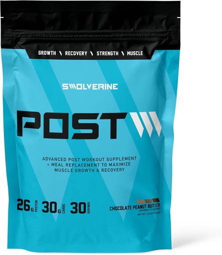 [BRSRMHYTCJYWK2QY] Swolverine Post | Post Workout Recovery and Muscle Building Formula, Pea Protein Isolate, Pea Starch Carb10, L-Glutamine, Coconut Water (Chocolate Peanut Butter, 30 Servings)