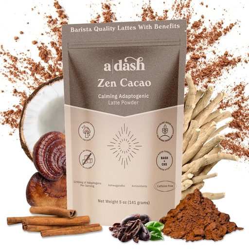[BRSRAYY2A4BRO337] A Dash Zen Cacao Latte, Chocolate Mushroom Coffee Alternative Made with Adaptogens, Ashwagandha, & Cinnamon Root Extract, Mushroom Hot Coco with No Caffeine (20 Servings)