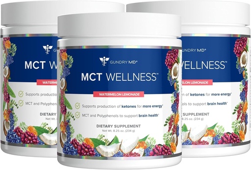 [BRSREYL7PMMAOEL2] Gundry MD MCT Wellness Powder to Support Energy, Ketone Production and Brain Health, Keto Friendly, Sugar Free (90 Day Supply, Watermelon Lemonade)