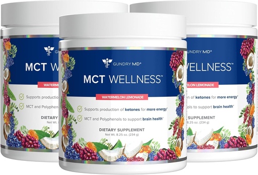 [BRSREYL7PMMAOEL2] Gundry MD MCT Wellness Powder to Support Energy, Ketone Production and Brain Health, Keto Friendly, Sugar Free (90 Day Supply, Watermelon Lemonade)