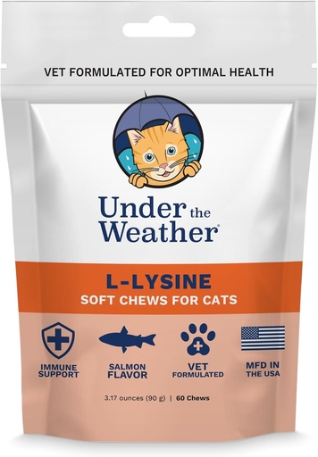 [BRSROC37OUPAA3DK] Under the Weather Pet Daily Cat L-Lysine | Boost Immune System Reduce Respiratory Symptoms | Maintain Normal Immune System Response | 60 Star Shaped Soft Chews