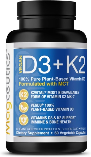[BRSROGICBEHAE3DJ] Vitamin D3 K2 mit MCT, 5000 IU Vegan D3 & 100 mcg MK7 K2, Unterstützung starke Knochen und Immungesundheit - 60 Kapseln (60 Tage Versorgung)