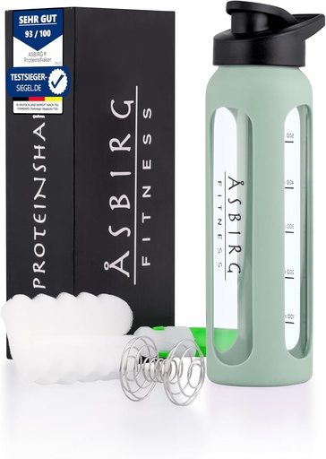 [BRSROAQ3BMFWEGT7] Fitness | 24 oz Glass Protein Shaker Bottle – BPA-Free, Leakproof Lid, Stainless Steel Mixing Ball & Silicone Sleeve – Gym Shaker for Smoothies, Shakes & Pre-Workout – Pastel Green